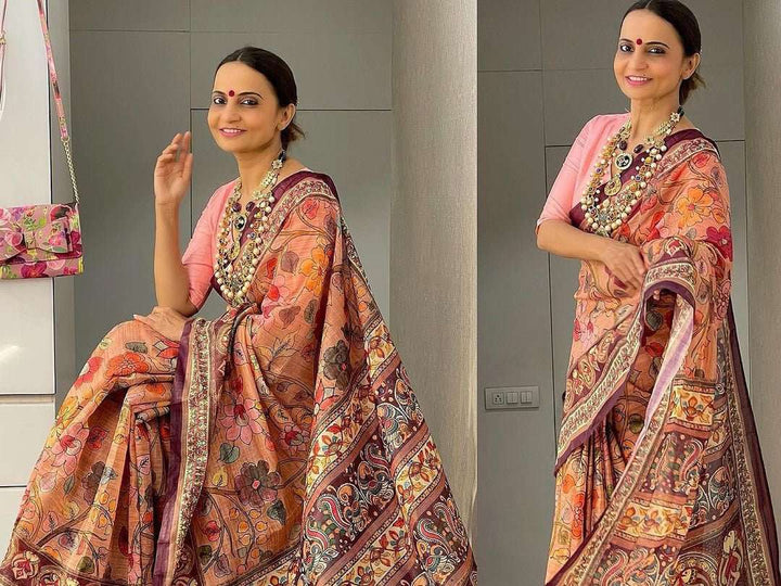 Fresh Pink Kalamkari cotton saree - PAHRAVA