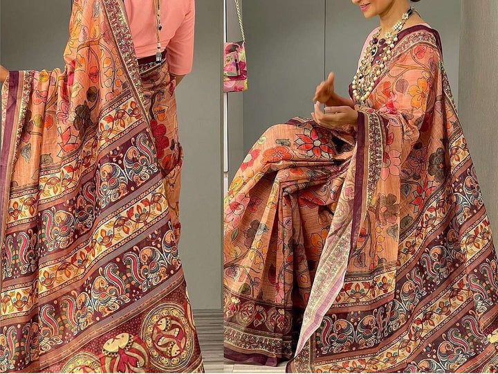 Fresh Pink Kalamkari cotton saree - PAHRAVA