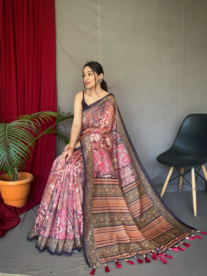 Silky Pink Kashmiri Cotton Saree - PAHRAVA