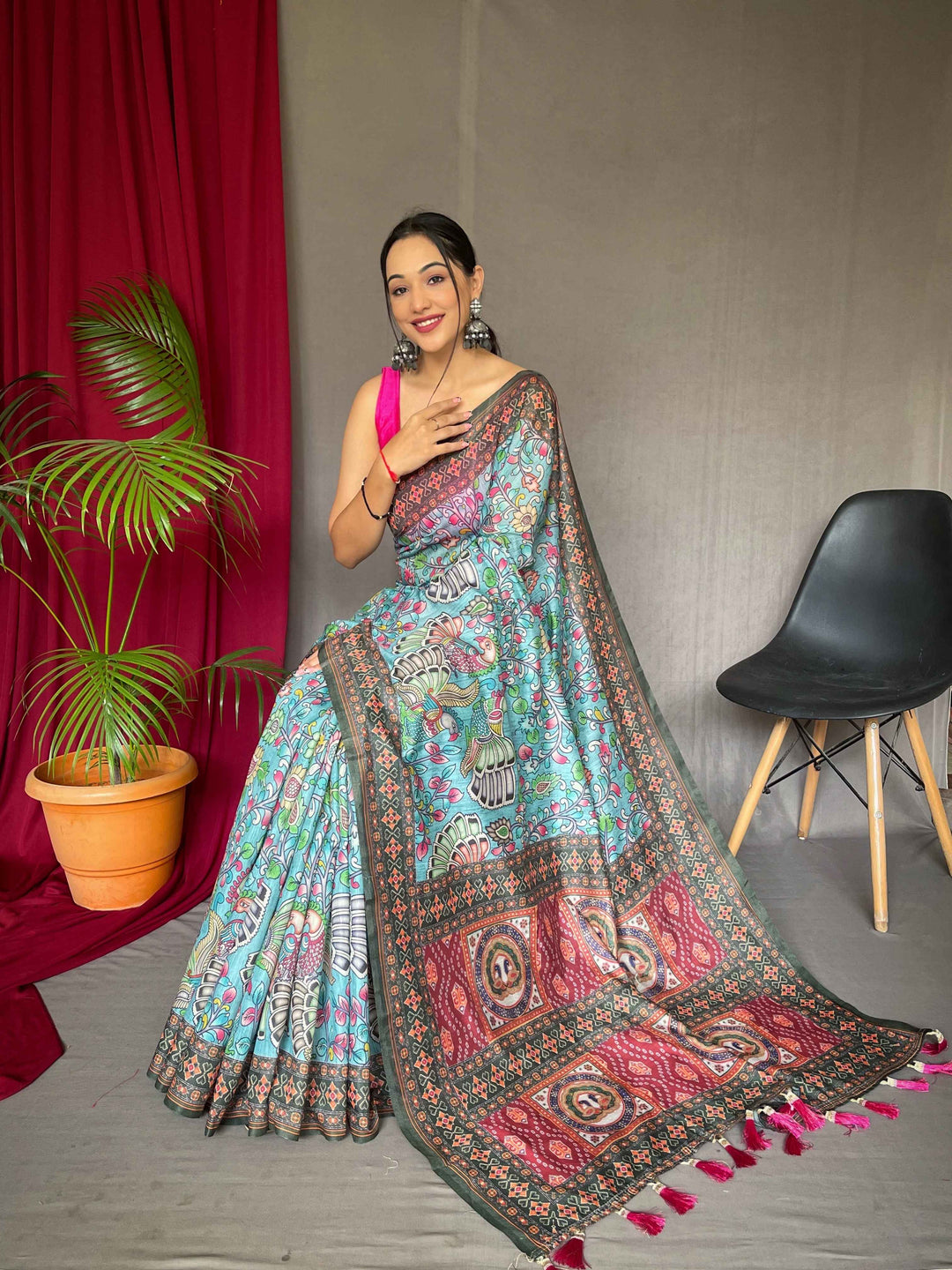 sky blue malai cotton saree - PAHRAVA