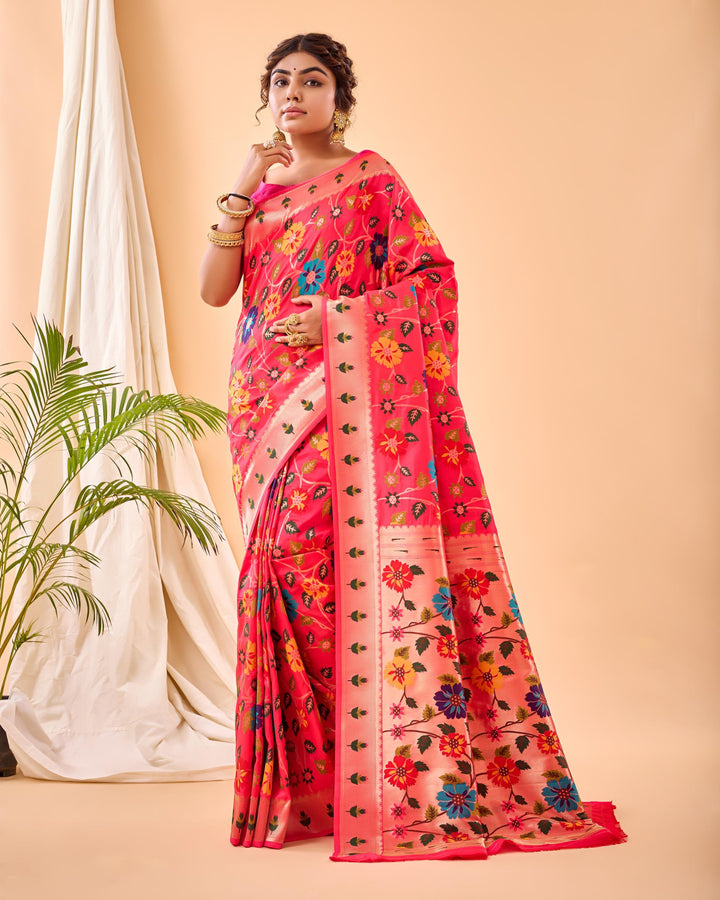 Plum Pink Luxury Paithani Silk Saree - PAHRAVA