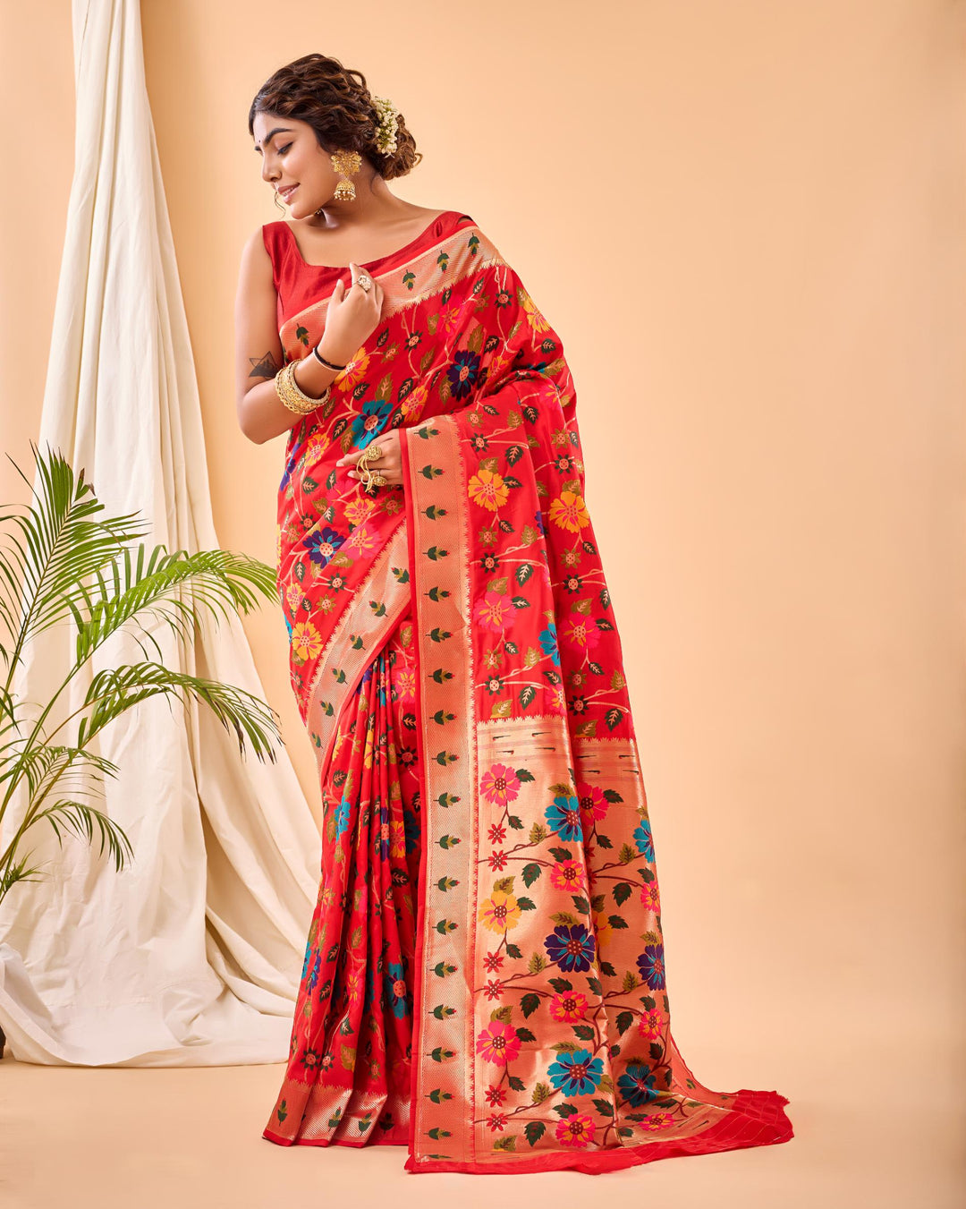 Rosy Red Luxury Paithani Silk Saree - PAHRAVA