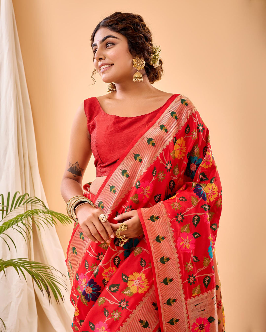 Rosy Red Luxury Paithani Silk Saree - PAHRAVA