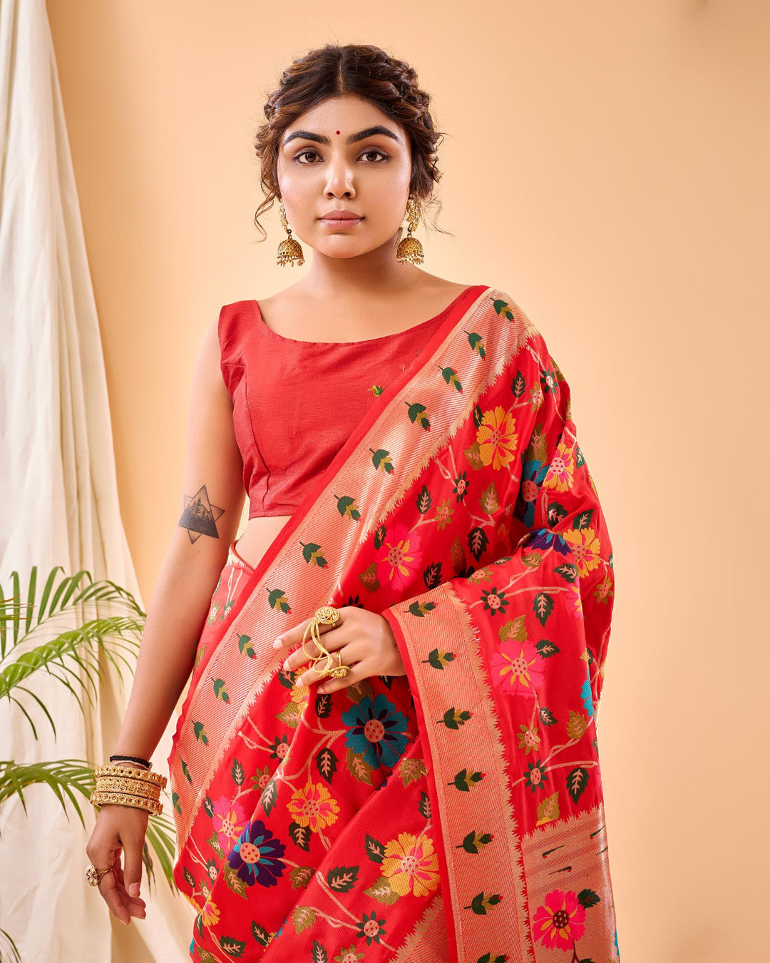 Rosy Red Luxury Paithani Silk Saree - PAHRAVA