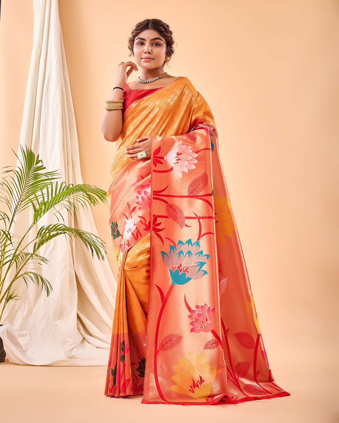 Bright orange Paithani Silk Saree - PAHRAVA