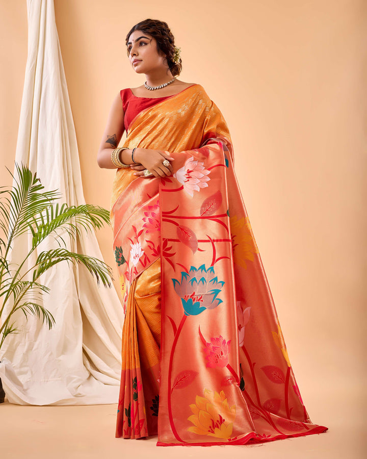 Bright orange Paithani Silk Saree - PAHRAVA