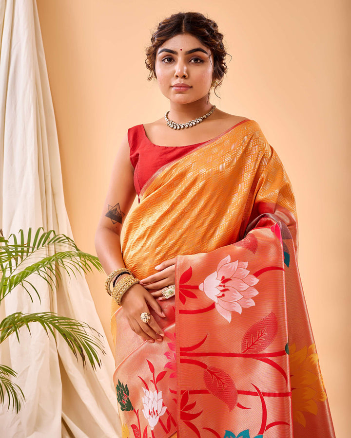 Bright orange Paithani Silk Saree - PAHRAVA