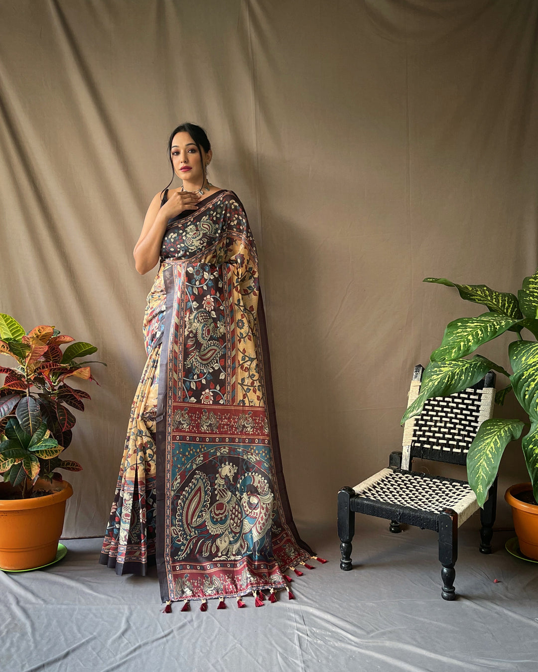 Warm Yellow Kalamkari cotton saree - PAHRAVA