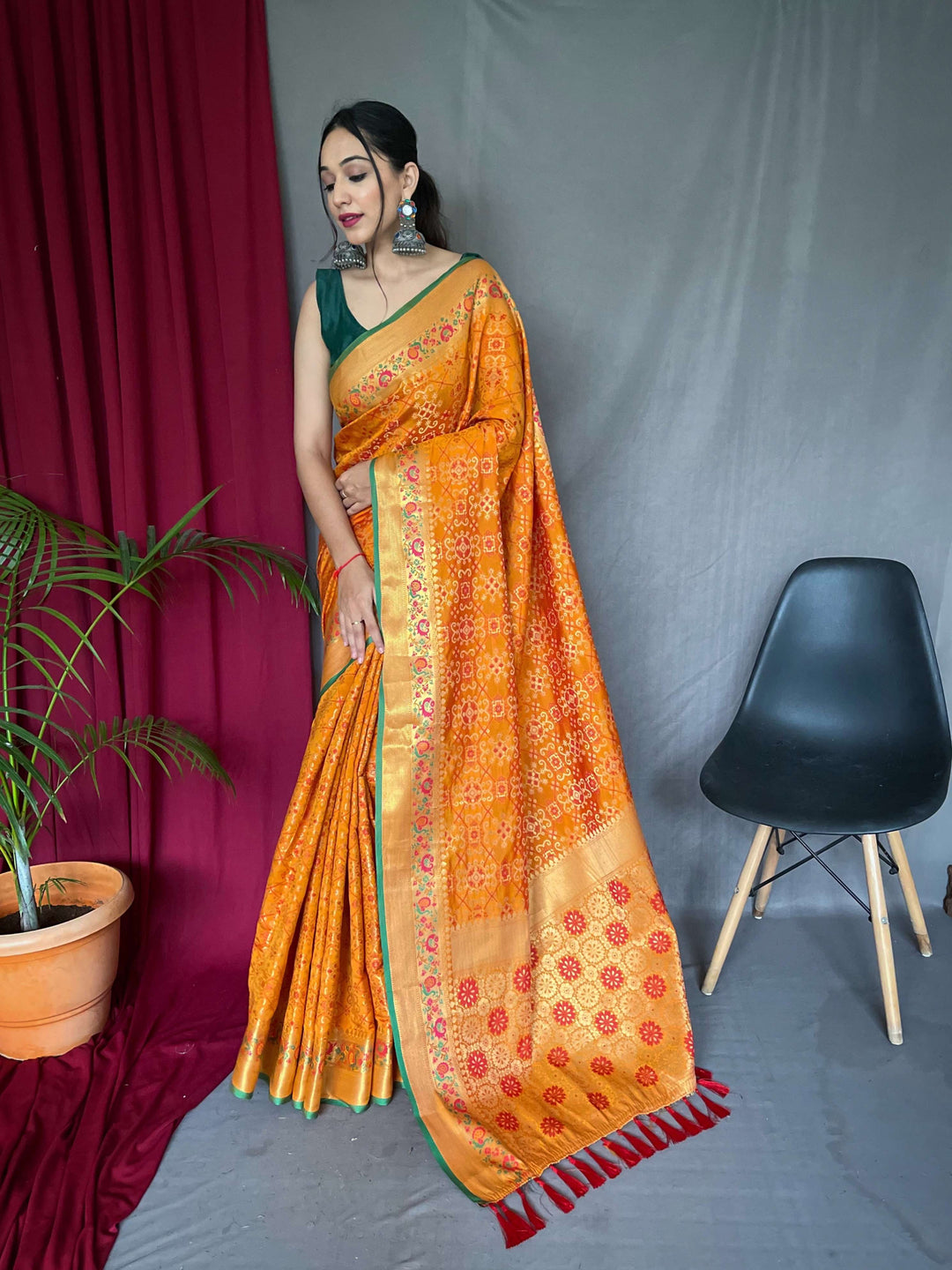 Warm Yellow fusion silk saree - PAHRAVA